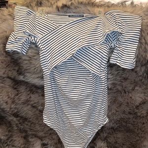 Off the shoulder striped body suit NWOT